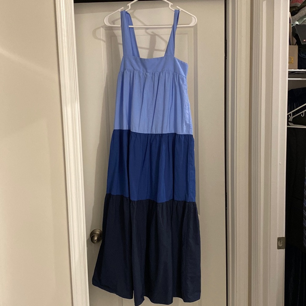 Zara Colorblock Tiered Blue Cotton Dress